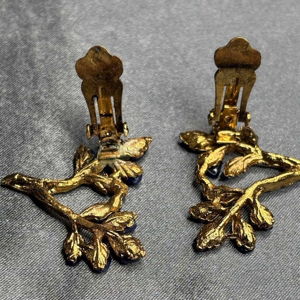 Kenneth Jay Lane Gold and Blue Leaf Earrings - Picture 3 of 4